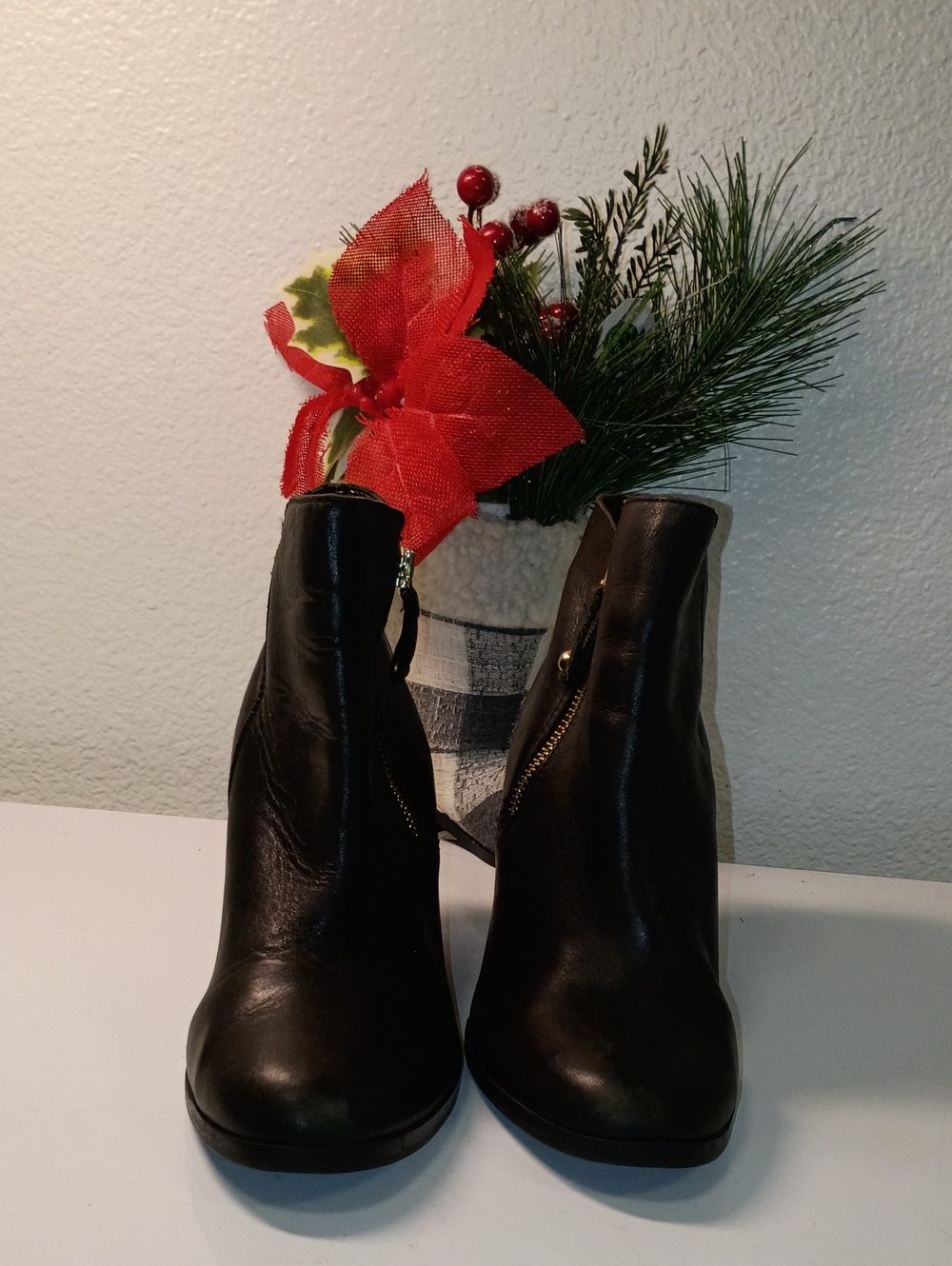 Aldo Black Leather-Look Ankle Booties with Side Zip